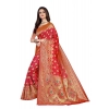 Generic Women's Banarasi Silk Designer Weaving Saree With Unstitched Blouse (Red, 5.50 Mtrs)