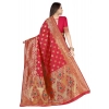 Generic Women's Banarasi Silk Designer Weaving Saree With Unstitched Blouse (Red, 5.50 Mtrs)