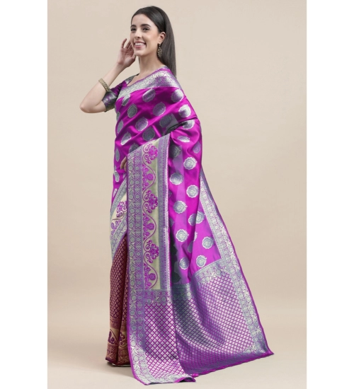 Generic Women's Kanjivaram Silk Designer Weaving Saree With Unstitched Blouse (Purple &amp; Voilet, 5.50 Mtrs)