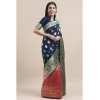 Generic Women's Kanjivaram Silk Designer Weaving Saree With Unstitched Blouse (Blue,Red, 5.50 Mtrs)
