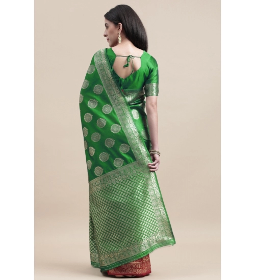 Generic Women's Kanjivaram Silk Designer Weaving Saree With Unstitched Blouse (Green &amp; Red, 5.50 Mtrs)