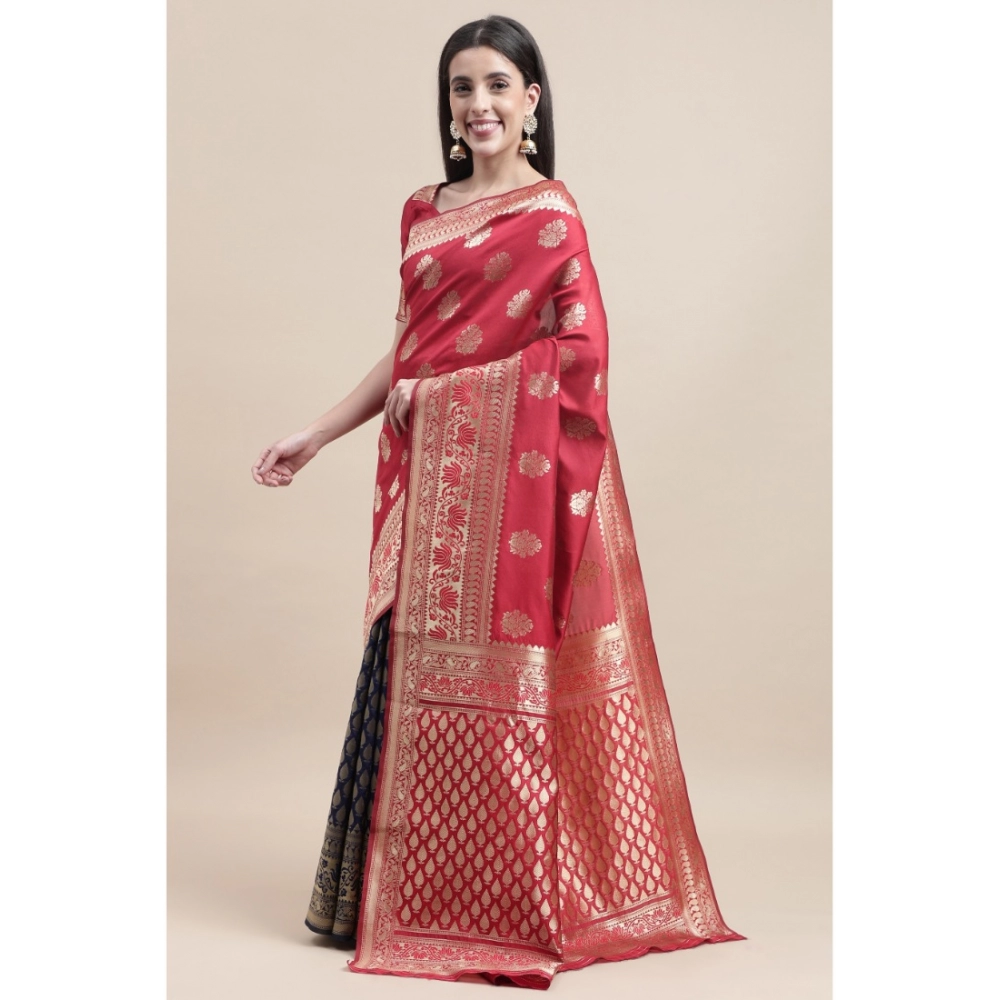 Generic Women's Kanjivaram Silk Designer Weaving Saree With Unstitched Blouse (Red,Blue, 5.50 Mtrs) Generic Women's Kanjivaram Silk Designer Weaving Saree With Unstitched Blouse (Red,Blue, 5.50 Mtrs)