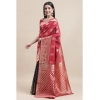 Generic Women's Kanjivaram Silk Designer Weaving Saree With Unstitched Blouse (Red,Blue, 5.50 Mtrs)