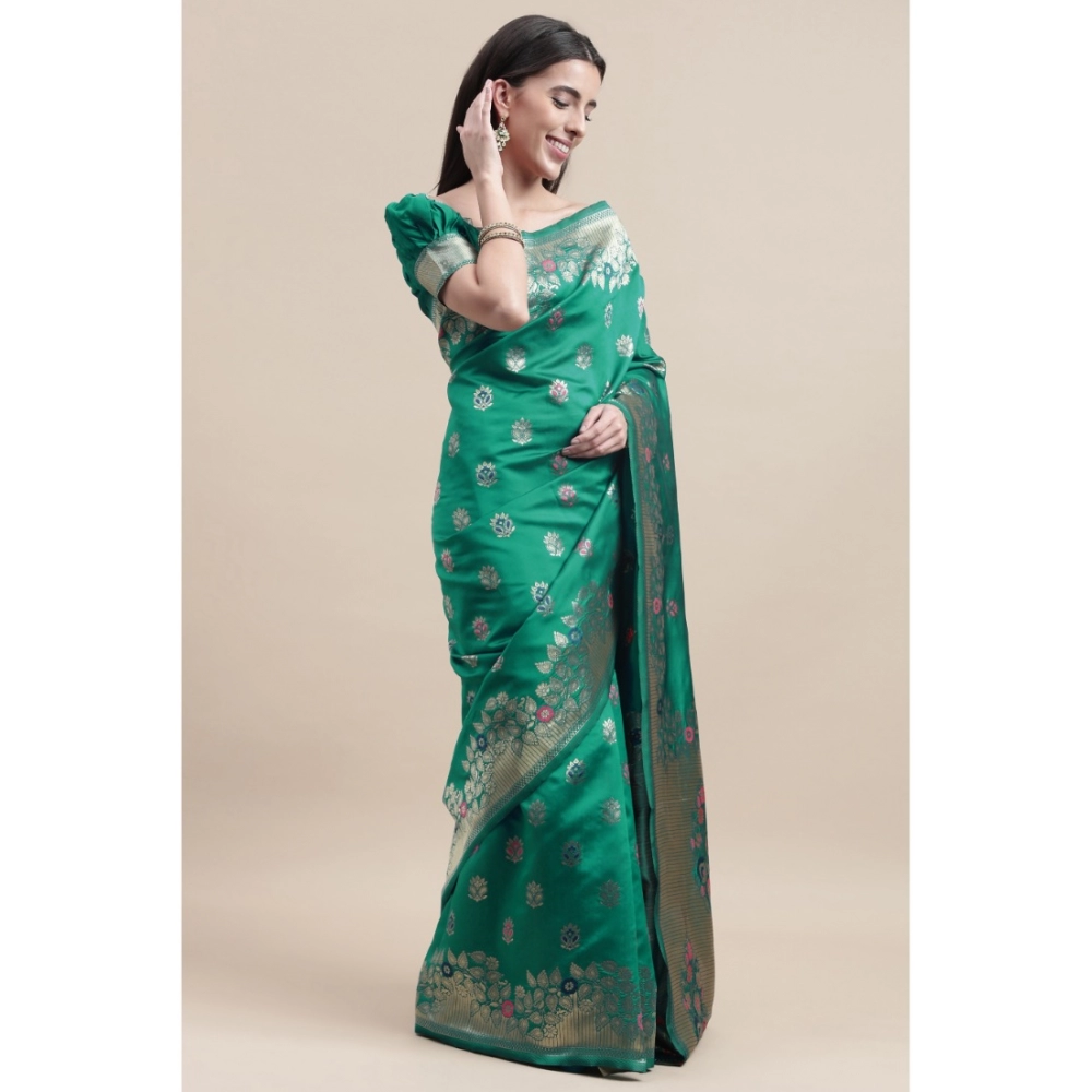 Generic Women's Kanjivaram Silk Designer Weaving Saree With Unstitched Blouse (Green, 5.50 Mtrs) Generic Women's Kanjivaram Silk Designer Weaving Saree With Unstitched Blouse (Green, 5.50 Mtrs)