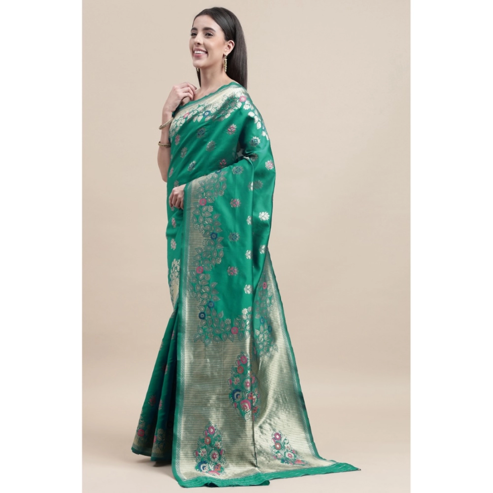 Generic Women's Kanjivaram Silk Designer Weaving Saree With Unstitched Blouse (Green, 5.50 Mtrs) Generic Women's Kanjivaram Silk Designer Weaving Saree With Unstitched Blouse (Green, 5.50 Mtrs)