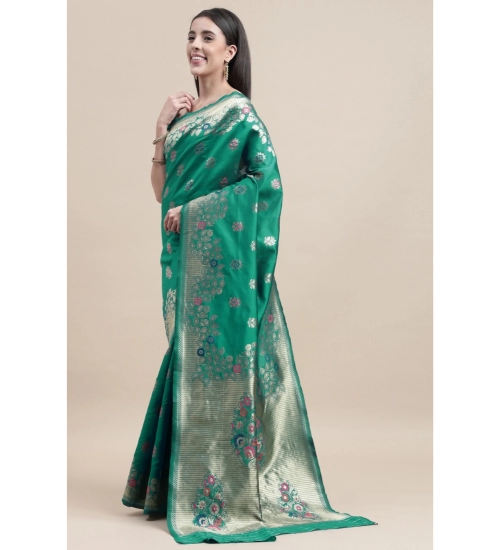 Generic Women's Kanjivaram Silk Designer Weaving Saree With Unstitched Blouse (Green, 5.50 Mtrs)
