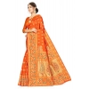 Generic Women's Banarasi Silk Designer Weaving Saree With Unstitched Blouse (Orange, 5.50 Mtrs)