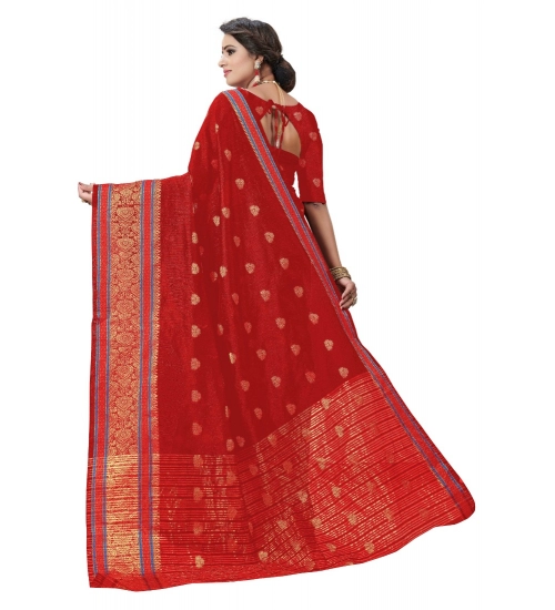 Generic Women's Cotton Silk Designer Weaving Saree With Unstitched Blouse (Maroon, 5.50 Mtrs)