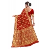 Generic Women's Banarasi Silk Designer Weaving Saree With Unstitched Blouse (Red, 5.50 Mtrs)