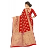Generic Women's Banarasi Silk Designer Weaving Saree With Unstitched Blouse (Red, 5.50 Mtrs)
