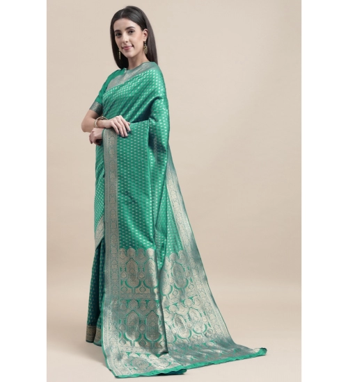 Generic Women's Kanjivaram Silk Designer Weaving Saree With Unstitched Blouse (Green, 5.50 Mtrs)
