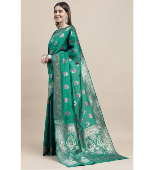 Generic Women's Kanjivaram Silk Designer Weaving Saree With Unstitched Blouse (Green, 5.50 Mtrs)