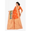 Generic Women's Banarasi Silk Designer Weaving Saree With Unstitched Blouse (Orange, 5.50 Mtrs)