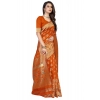 Generic Women's Banarasi Silk Designer Weaving Saree With Unstitched Blouse (Orange, 5.50 Mtrs)
