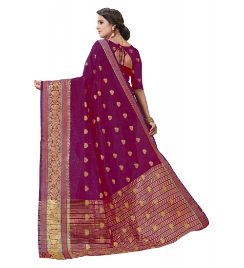 Generic Women's Cotton Silk Designer Weaving Saree With Unstitched Blouse (Pink, 5.50 Mtrs)