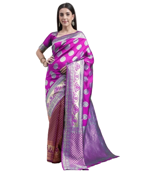 Generic Women's Kanjivaram Silk Designer Weaving Saree With Unstitched Blouse (Purple &amp; Voilet, 5.50 Mtrs)