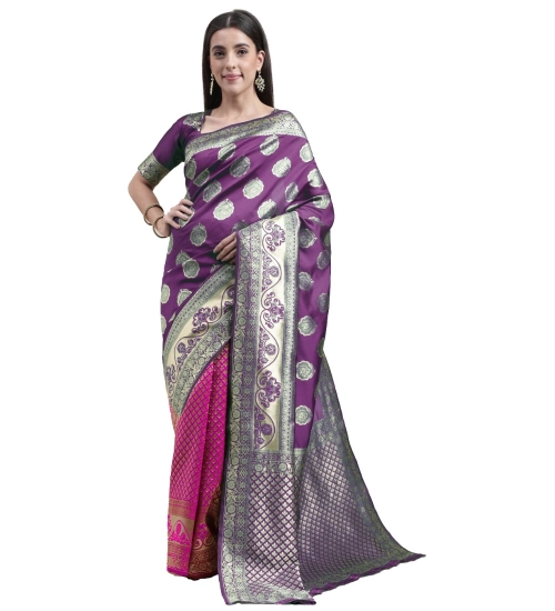Generic Women's Kanjivaram Silk Designer Weaving Saree With Unstitched Blouse (Voilet &amp; Purple, 5.50 Mtrs)