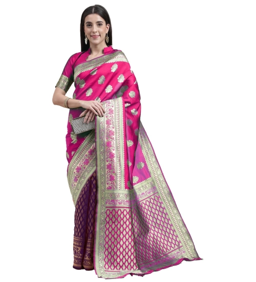 Generic Women's Kanjivaram Silk Designer Weaving Saree With Unstitched Blouse (Purple &amp; Voilet, 5.50 Mtrs)