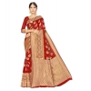 Generic Women's Banarasi Silk Designer Weaving Saree With Unstitched Blouse (Red, 5.50 Mtrs)