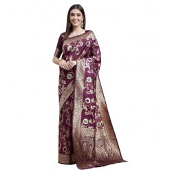 Generic Women's Kanjivaram Silk Designer Weaving Saree With Unstitched Blouse (Purple, 5.50 Mtrs)