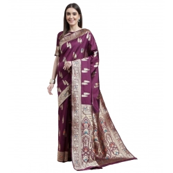 Generic Women's Kanjivaram Silk Designer Weaving Saree With Unstitched Blouse (Purple, 5.50 Mtrs)