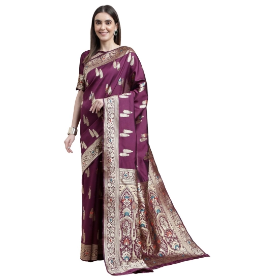 Generic Women's Kanjivaram Silk Designer Weaving Saree With Unstitched Blouse (Purple, 5.50 Mtrs)