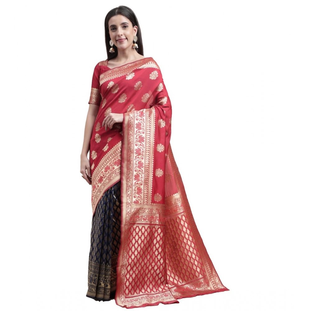 Generic Women's Kanjivaram Silk Designer Weaving Saree With Unstitched Blouse (Red,Blue, 5.50 Mtrs) Generic Women's Kanjivaram Silk Designer Weaving Saree With Unstitched Blouse (Red,Blue, 5.50 Mtrs)