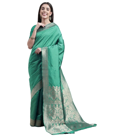 Generic Women's Kanjivaram Silk Designer Weaving Saree With Unstitched Blouse (Green, 5.50 Mtrs)