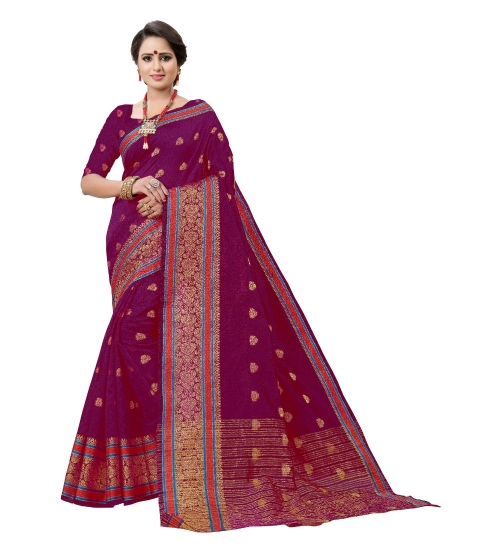 Generic Women's Cotton Silk Designer Weaving Saree With Unstitched Blouse (Pink, 5.50 Mtrs)