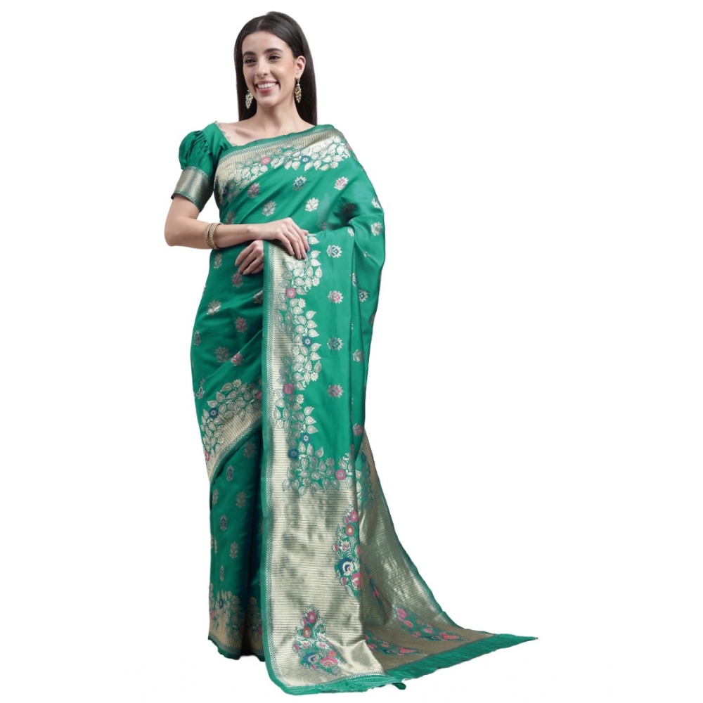 Generic Women's Kanjivaram Silk Designer Weaving Saree With Unstitched Blouse (Green, 5.50 Mtrs) Generic Women's Kanjivaram Silk Designer Weaving Saree With Unstitched Blouse (Green, 5.50 Mtrs)