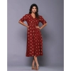 Generic Women's Casual Viscose Rayon Half Sleeve Alia Cut Gown (Maroon)