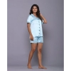 Generic Women's Casual Satin Half Sleeve Night Suit Set (Blue)