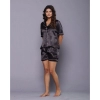 Generic Women's Casual Satin Half Sleeve Night Suit Set (Black)