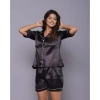 Generic Women's Casual Satin Half Sleeve Night Suit Set (Black)