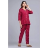 Generic Women's Casual Rayon 3-4th Sleeve Night Suit Set (Maroon)