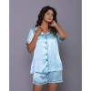 Generic Women's Casual Satin Half Sleeve Night Suit Set (Blue)