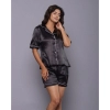Generic Women's Casual Satin Half Sleeve Night Suit Set (Black)