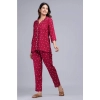 Generic Women's Casual Rayon 3-4th Sleeve Night Suit Set (Maroon)