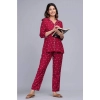 Generic Women's Casual Rayon 3-4th Sleeve Night Suit Set (Maroon)