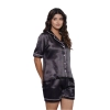 Generic Women's Casual Satin Half Sleeve Night Suit Set (Black)