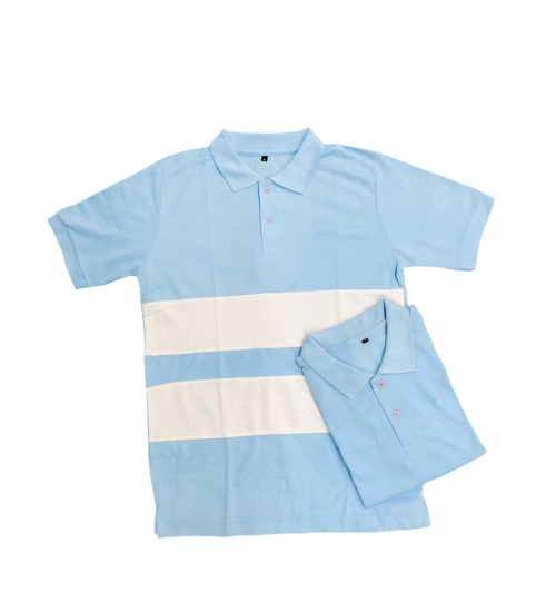 Generic Men's Casual Short Sleeves Cotton Polo Neck T-shirt (Aqua Blue)