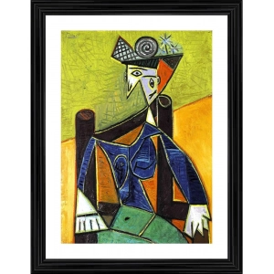 Generic Woman Sitting in Armchair 1920 Painting With Wood Photo Frame (Multicolor)