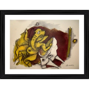 Generic Ganeshas Tandaw Painting With Wood Photo Frame (Multicolor)