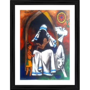 Generic Mother Teresa Goddess of Peace Painting With Wood Photo Frame (Multicolor)
