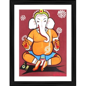 Generic Ganesh Painting With Wood Photo Frame (Multicolor)