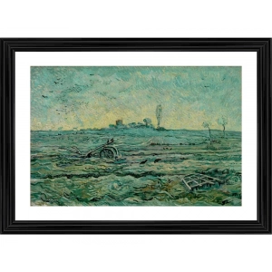 Generic Snow Covered Field with a Harrow 1890 Painting With Wood Photo Frame (Multicolor)