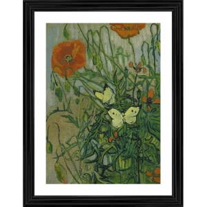 Generic Butterflies and Poppies 1889 Painting With Wood Photo Frame (Multicolor)