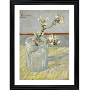 Generic Sprig of Flowering Almond in a Glass 1888 Painting With Wood Photo Frame (Multicolor)