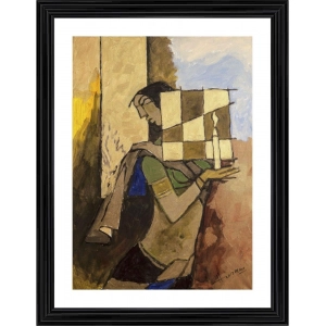 Generic Lady with a Candle Painting With Wood Photo Frame (Multicolor)