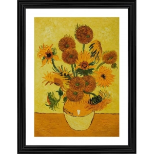 Generic Vase with Fifteen Sunflowers 1888 Painting With Wood Photo Frame (Multicolor)